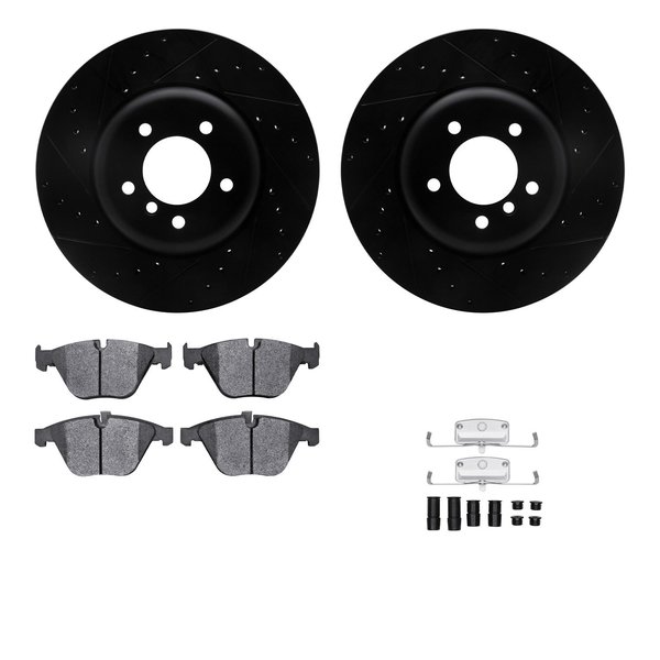 Dynamic Friction Co 8312-31069, Rotors-Drilled, Slotted-BLK w/ 3000 Series Ceramic Brake Pads incl. Hardware, Zinc Coat 8312-31069